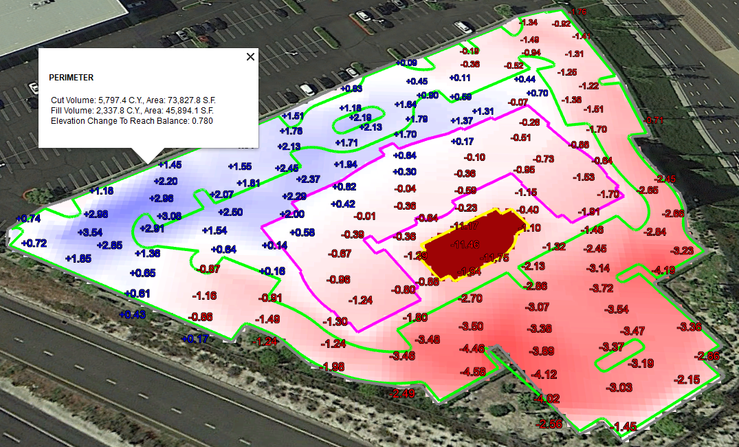 Takeoff cut fill map